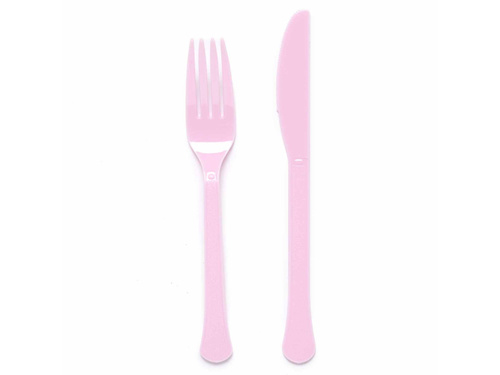 Világos rózsaszín műanyag evőeszközök - 24 db.