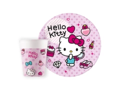 Hello Kitty születésnapi papírpoharak + tányérok készlet - 16 db.
