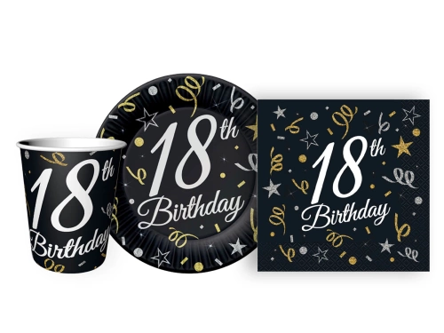 Csészék + szalvéták + papírtányérok készlet 18. születésnapra 44 db.