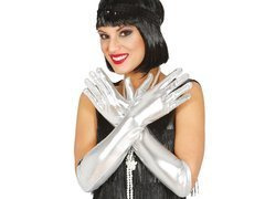 Hosszú ezüst farsangi kesztyű - 44 cm.