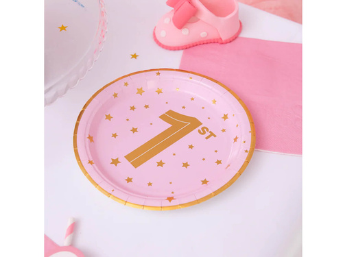 Rózsaszín születésnapi papírtányérok - 18 cm - 6 db.