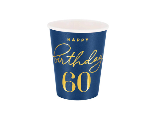 Hatvanadik születésnapi papírpoharak tengerészkék - 220 ml - 6 db.