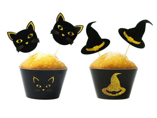 Cupcake dekorációs készlet Boszorkány és macska - 12 db.