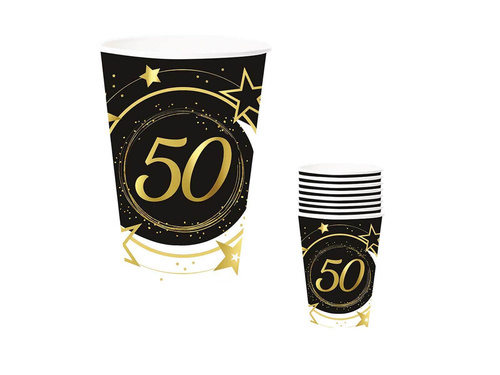 Ötvenedik születésnapi papírpoharak fekete - 240 ml - 6 db.