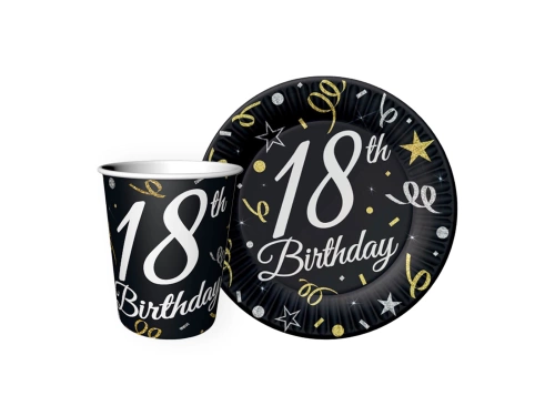 Csészék + szalvéták + papírtányérok készlet 18. születésnapra 24 db.