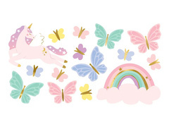 Egyszarvú és pillangó lemosható tetoválás - 15 db.