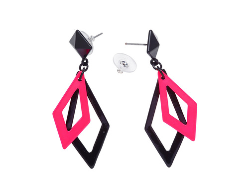 Rombusz fülbevaló rózsaszín és fekete