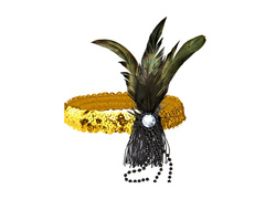 Arany flitteres fejpánt tollal és gyöngyökkel