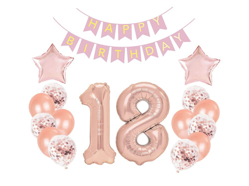 Tizennyolcadik születésnapi lufi készlet rózsaszín arany - 17 db.