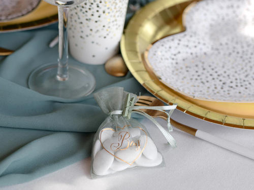 Fiú zöld organza táskák - 7,5 x 10 cm - 6 db.