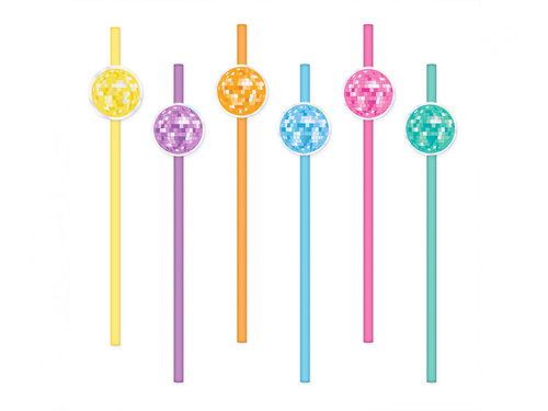 Retro diszkó szívószálak - 19,5 cm - 6 db.