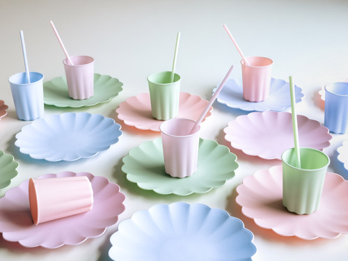 Újrahasználható papírpoharak rózsaszín fodorral - 220 ml - 4 db.