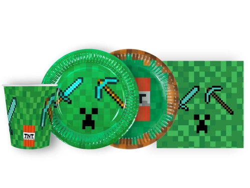 Csészék + szalvéták + papírtányérok Pixels - 44 db.