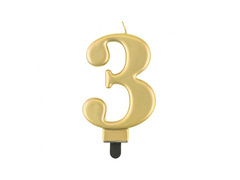 Fémszínű arany számgyertya - 3 - három