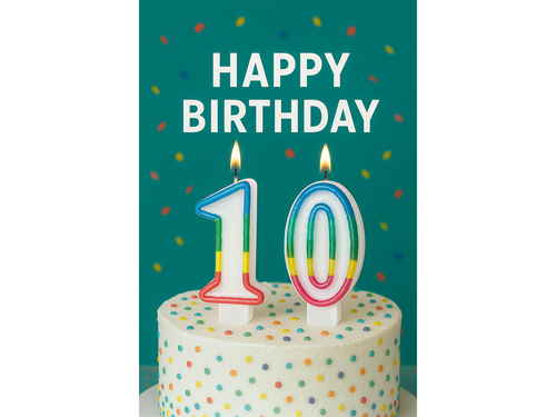 Számgyertyák színes szegéllyel 10-es számmal - 8,5 cm - 2 db.