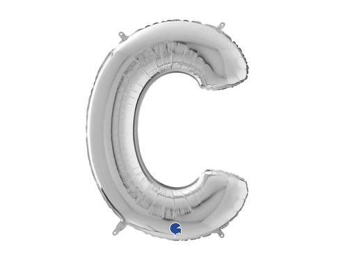 Ezüst C betűs fólialufi - 66 cm - 1 db.