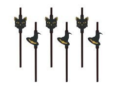 Boszorkány és macska halloweeni szívószálak - 6 db.