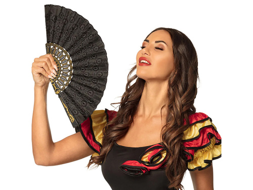 Fekete legyező arany díszítéssel - 1 db.