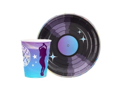 Retro Disco 1960-as évek papírpoharak + tányérok készlet - 12 db.