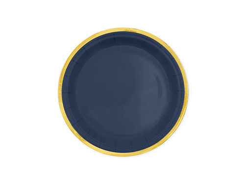 Tengerészkék papírtányérok arany peremmel - 18 cm - 6 db.