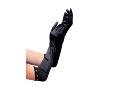 Hosszú fekete szatén kesztyű - gyerekeknek