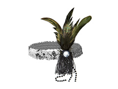 Ezüst flitteres fejpánt tollal és gyöngyökkel