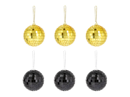 Arany és fekete tükör diszkógömbök - 7 cm - 6 db.
