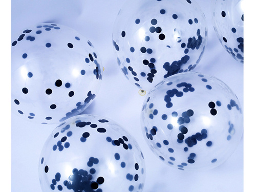 Átlátszó lufi fekete konfettivel - 30 cm - 100 db.