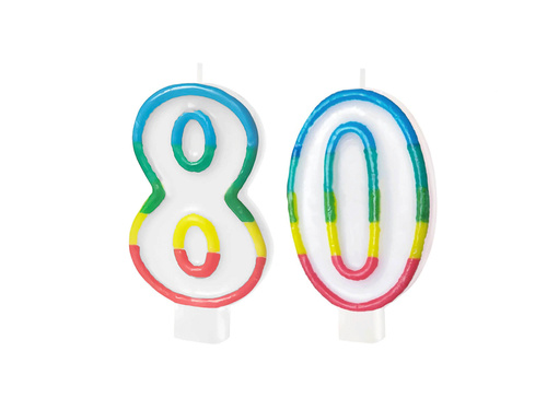 Számgyertyák színes szegéllyel 80-as számmal - 8,5 cm - 2 db.