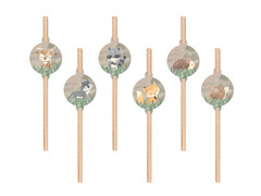 Születésnapi szívószálak Erdei állatok - 6 db.