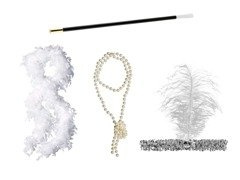 Retro ezüst szett fehér boa-val