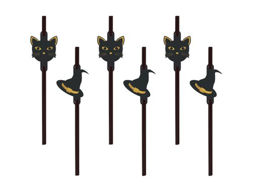 Boszorkány és macska halloweeni szívószálak - 6 db.