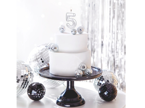 Fém ezüst számgyertya - 5 - 1 db.