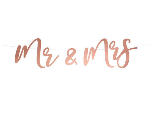 Mr&Mrs banner - rózsaarany - 68 cm - 1 db.