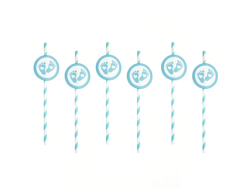 Kék szívószálak babaköszöntőre - 6 db.