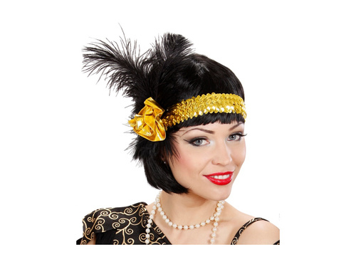 Arany Charleston fejpánt virággal és tollakkal