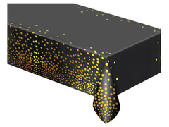 Születésnapi terítő fekete arany pöttyökkel - 137 x 183 cm - 1 db.