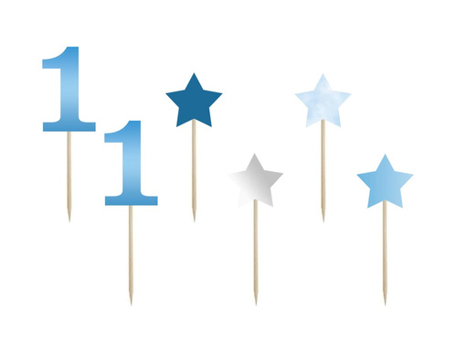 Kék csillag születésnapi party csipeszek - 7 cm - 6 db.