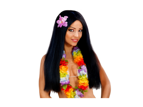 Hawaii fekete hosszú paróka orchideával