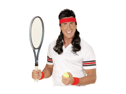 Piros sport zenekar fekete göndör hajjal