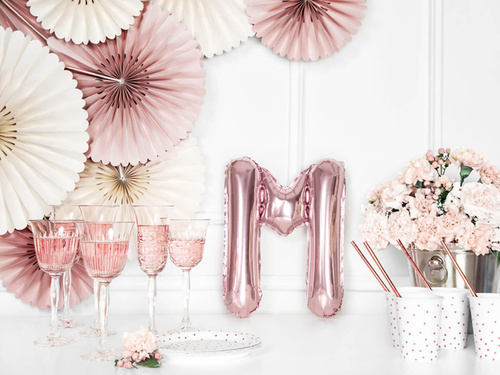 Fólia lufi 'M' betű rózsaszín és arany - 35 cm