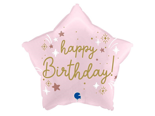 Boldog születésnapot rózsaszín csillag fólialufi - 42x40 cm - 1 db.