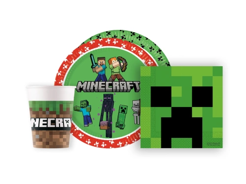 Csészék + tányérok + Mineraft papírszalvéták - 36 db.