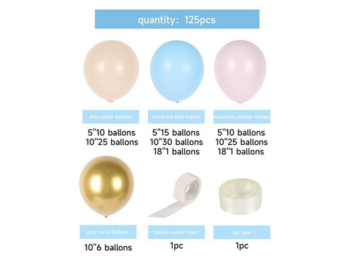 Léggömb girland léggömb készlet rózsaszín, kék és krém - 125 db.