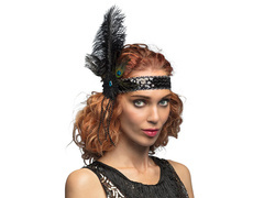 Retro fekete tollas és gyöngyös fejpánt - 1 db.