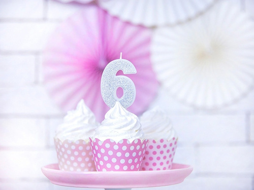 Számgyertya csillámmal - 6 - 1 db.