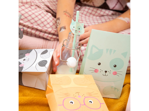 Macska születésnapi szívószál - 19,5 cm - 6 db.