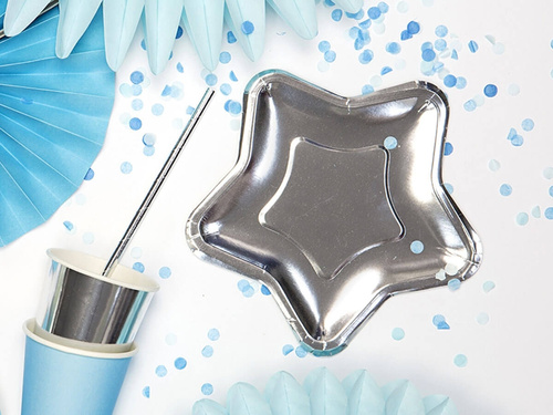 Ezüst csillagos papírtányérok - 18 cm - 6 db.