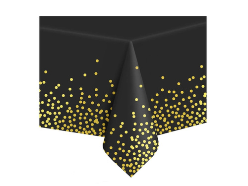 Születésnapi terítő fekete arany pöttyökkel - 137 x 274 cm - 1 db.