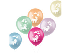 Egyszarvú és szivárványos latex lufi - 33 cm - 6 db.